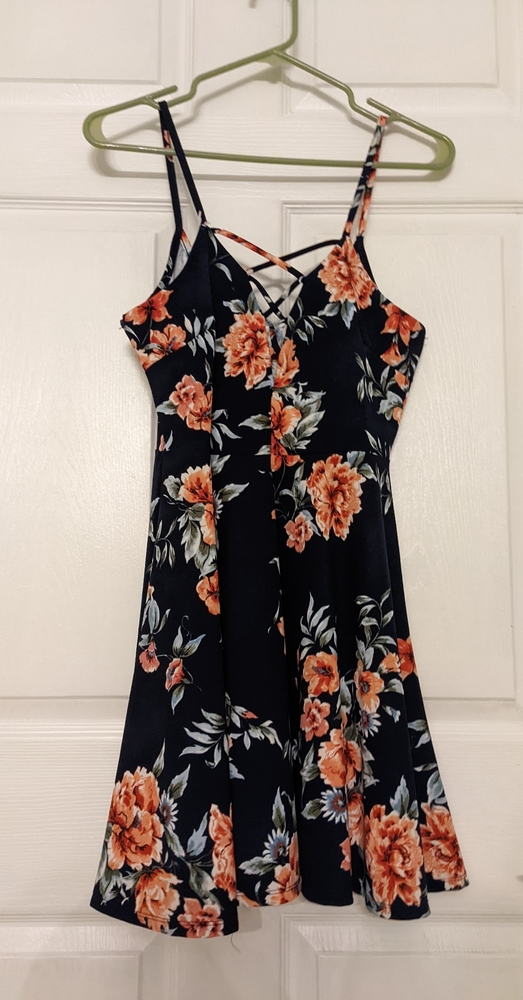 Papaya Mini Party dress. Dark Navy and floral. Medium